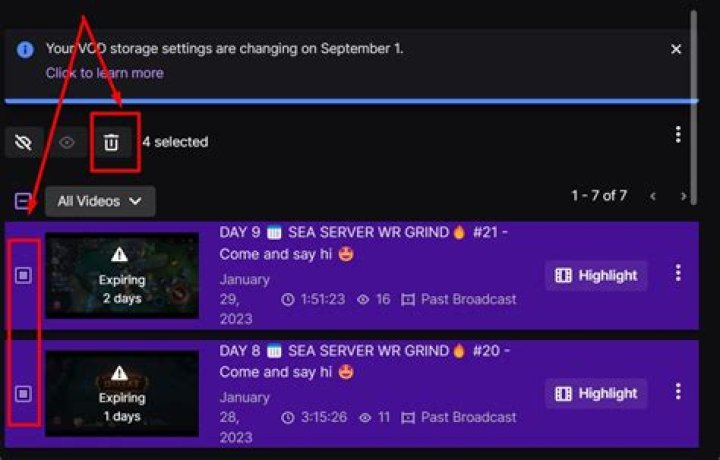 How to delete twitch videos